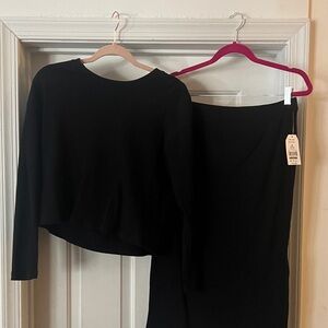 Time and Tru Black Ribbed Top and Skirt Set